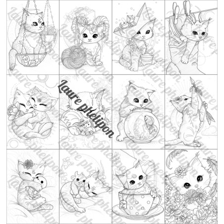 Coloriage 12 chats du zodiaque en PDF