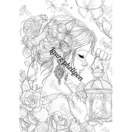 Coloriage Lanterne et papillons en PDF