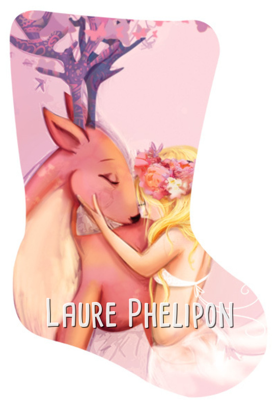Animal Fleur Arbre Cerf Fille Femme Rose Blonde Numérique par Laure Phelipon