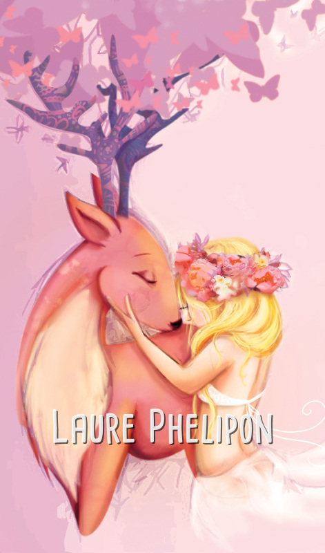 Animal Fleur Arbre Cerf Fille Femme Rose Blonde Numérique par Laure Phelipon