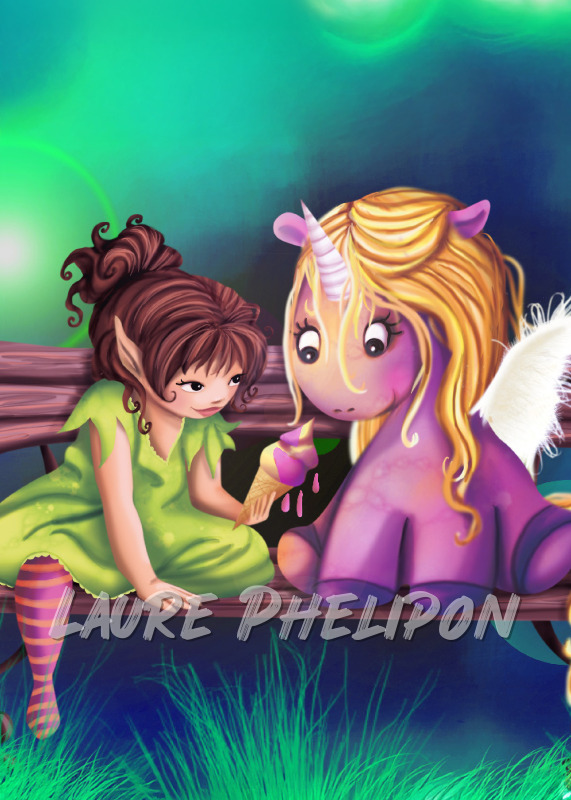 Animal Licorne Cheval Gourmande Fille Lutin Nuit Banc Numérique Glace par Laure Phelipon