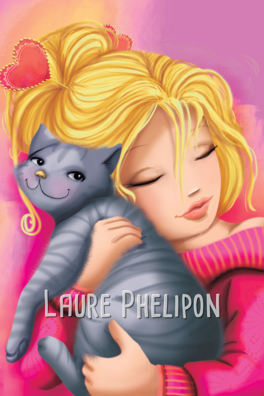 Chat Animal Coeur Fille Rose Blonde Numérique Câlin par Laure Phelipon