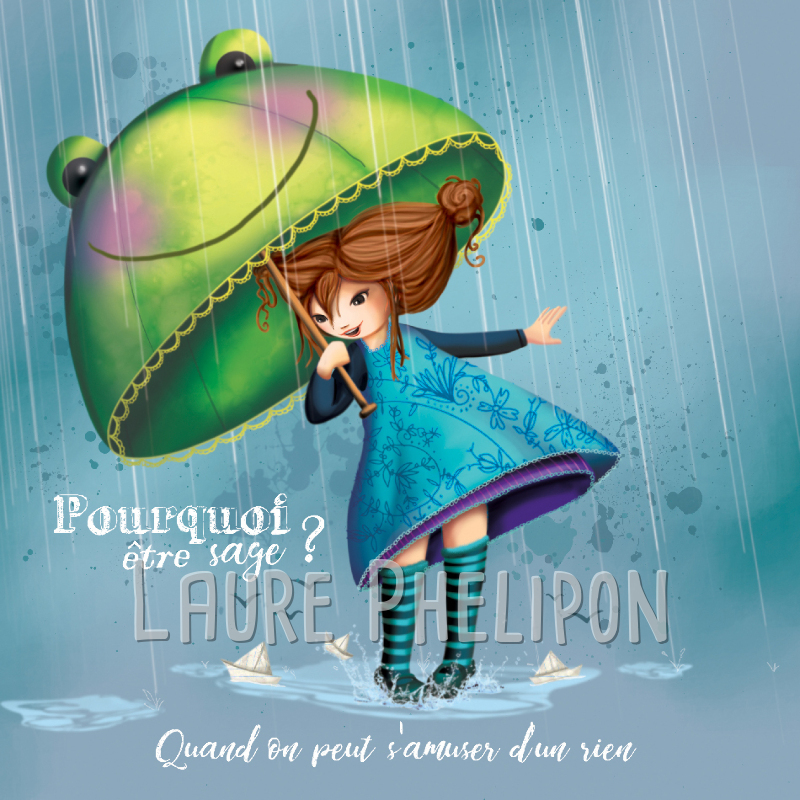 Fille Parapluie Numérique Bateau Grenouille par Laure Phelipon