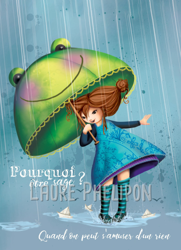 Fille Parapluie Numérique Bateau Grenouille par Laure Phelipon