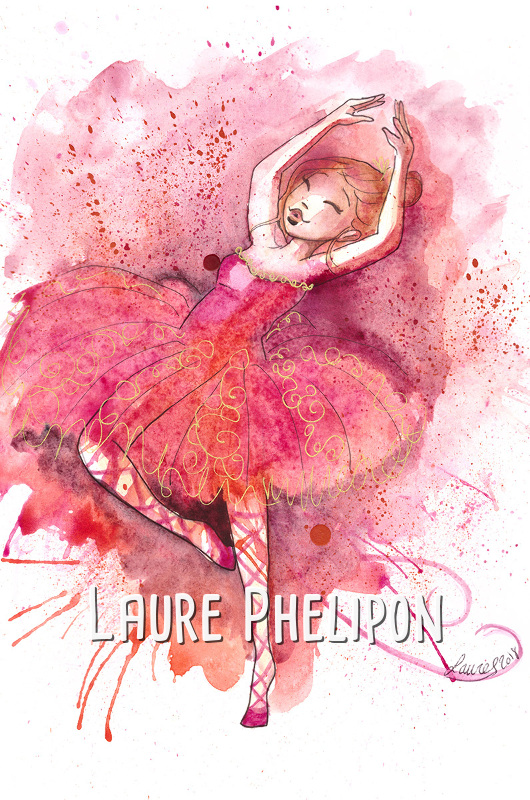 Danse Artiste Fille Aquarelle Rouge par Laure Phelipon