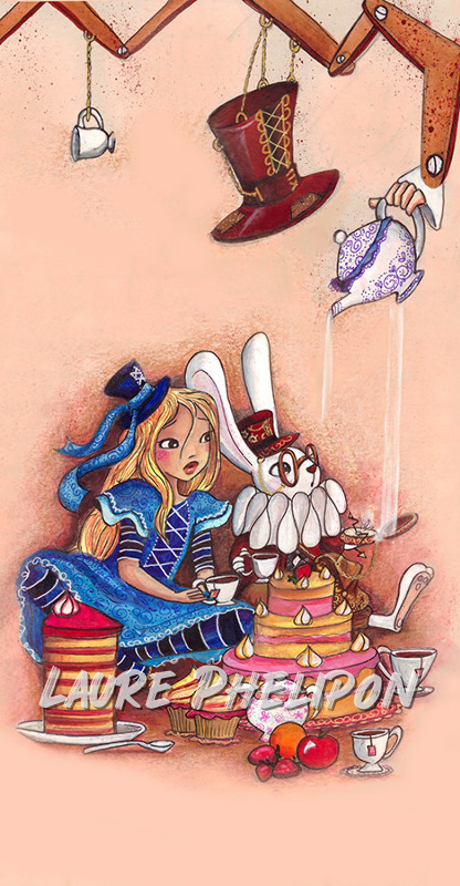 Thé Gourmande Fille Lapin Steampunk Aquarelle Cupcake Cafetière Chapeau par Laure Phelipon