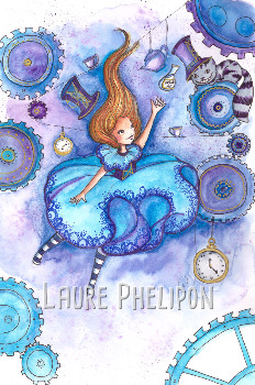 Alice et le chat - Aquarelle par Laure Phelipon