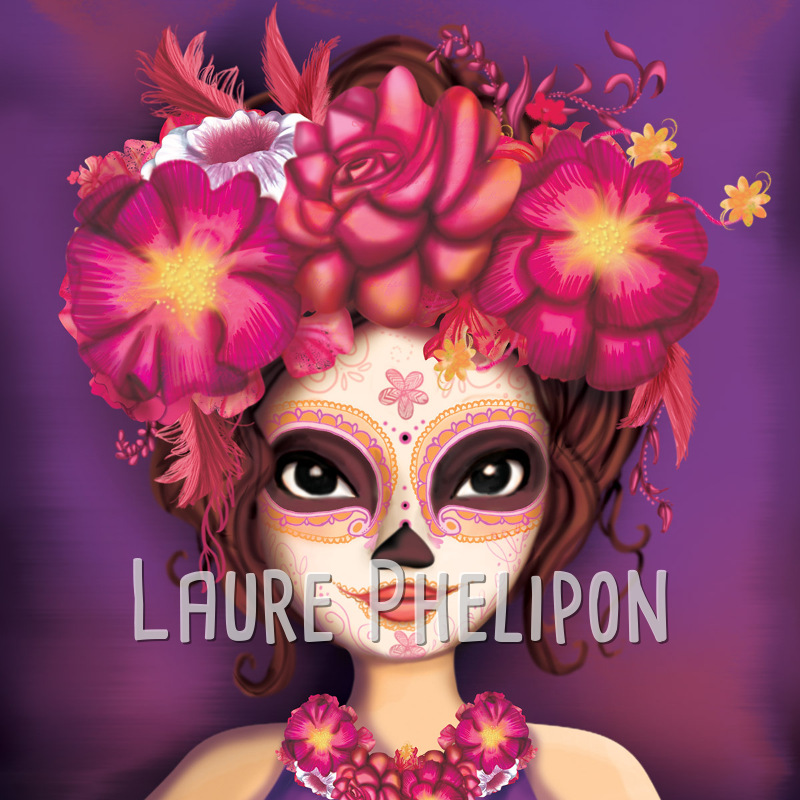 Fleur Masque Fille Numérique Violet par Laure Phelipon