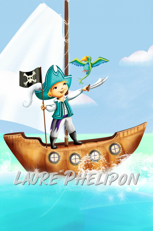 Mer Garçon Numérique Bateau Perroquet Pirate par Laure Phelipon