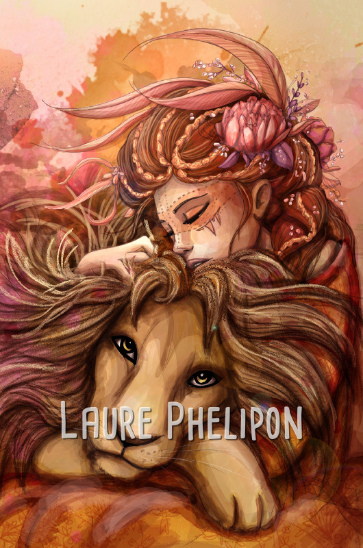 Fleur Fille Femme Plume Lion Numérique Rousse Shaman par Laure Phelipon