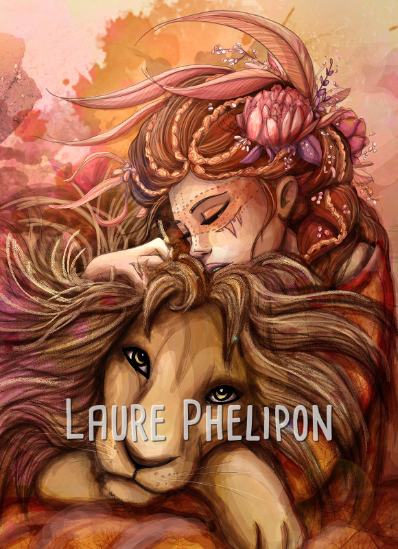 Fleur Fille Femme Plume Lion Numérique Rousse Shaman par Laure Phelipon