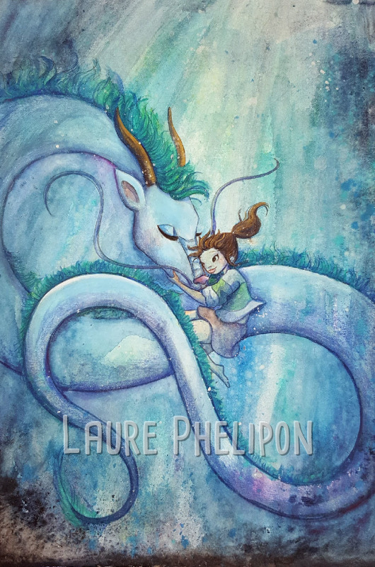 Mer Fille Aquarelle Femme Bleu Dragon par Laure Phelipon