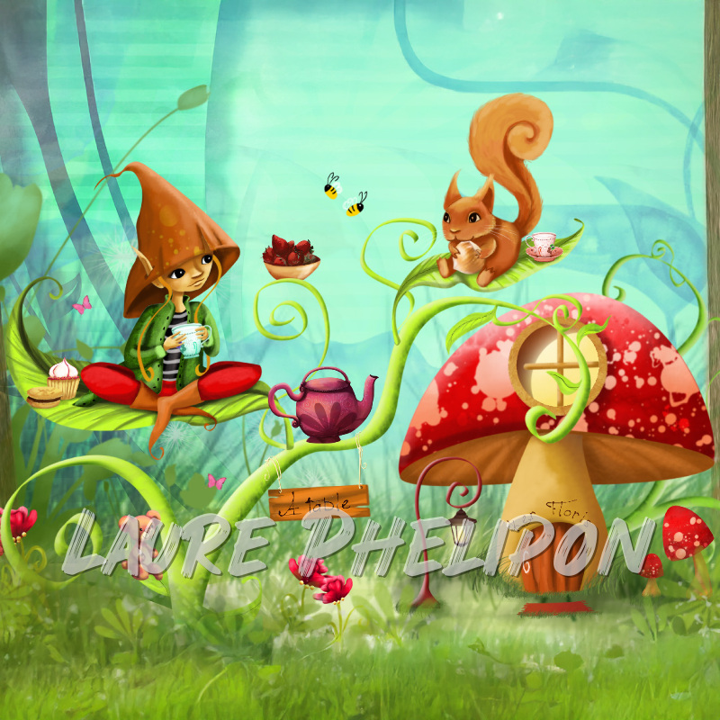 Animal Fleur Thé Arbre Doudou Cupcake Forêt Champignon Lutin Plante Ecureuil Abeille Cafetière Nature Numérique par Laure Phelipon