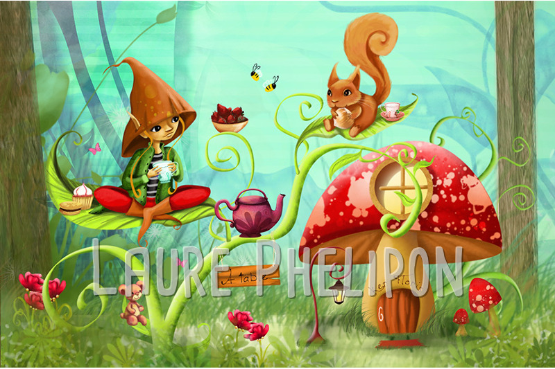 Animal Fleur Thé Arbre Doudou Cupcake Forêt Champignon Lutin Plante Ecureuil Abeille Cafetière Nature Numérique par Laure Phelipon