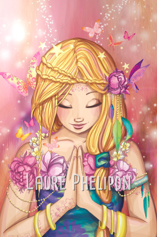 Fleur Papillon Fille Femme Rose Blonde Numérique Namasté par Laure Phelipon