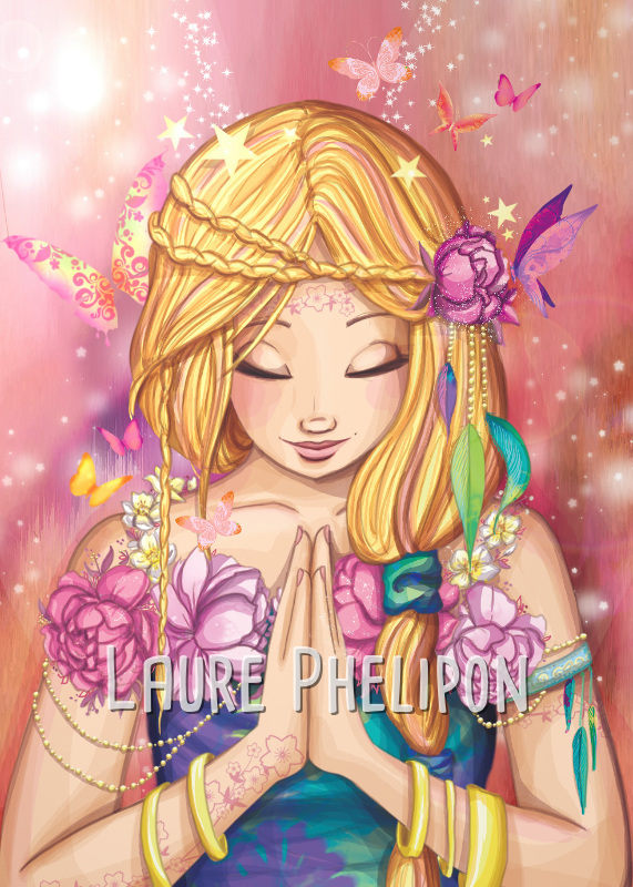 Fleur Papillon Fille Femme Rose Blonde Numérique Namasté par Laure Phelipon