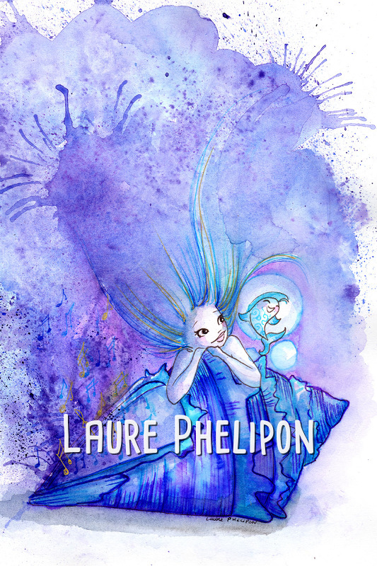 Sirène Poisson Mer Aquarelle par Laure Phelipon