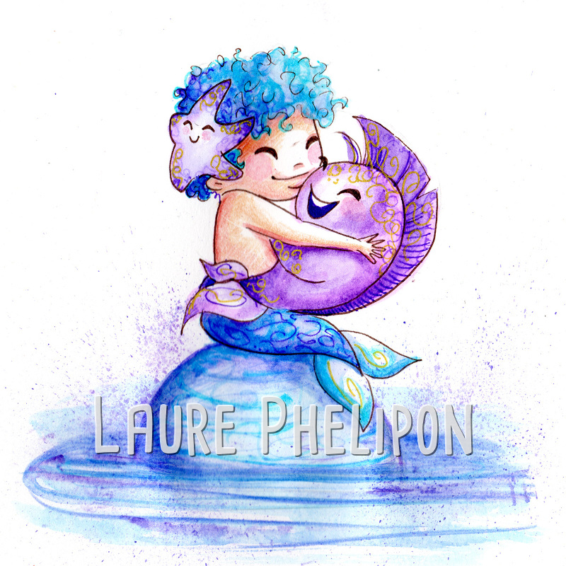 Sirène Poisson Mer Garçon Aquarelle Bébé par Laure Phelipon