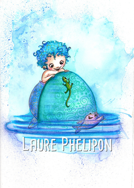 Sirène Poisson Mer Garçon Aquarelle Lézard par Laure Phelipon