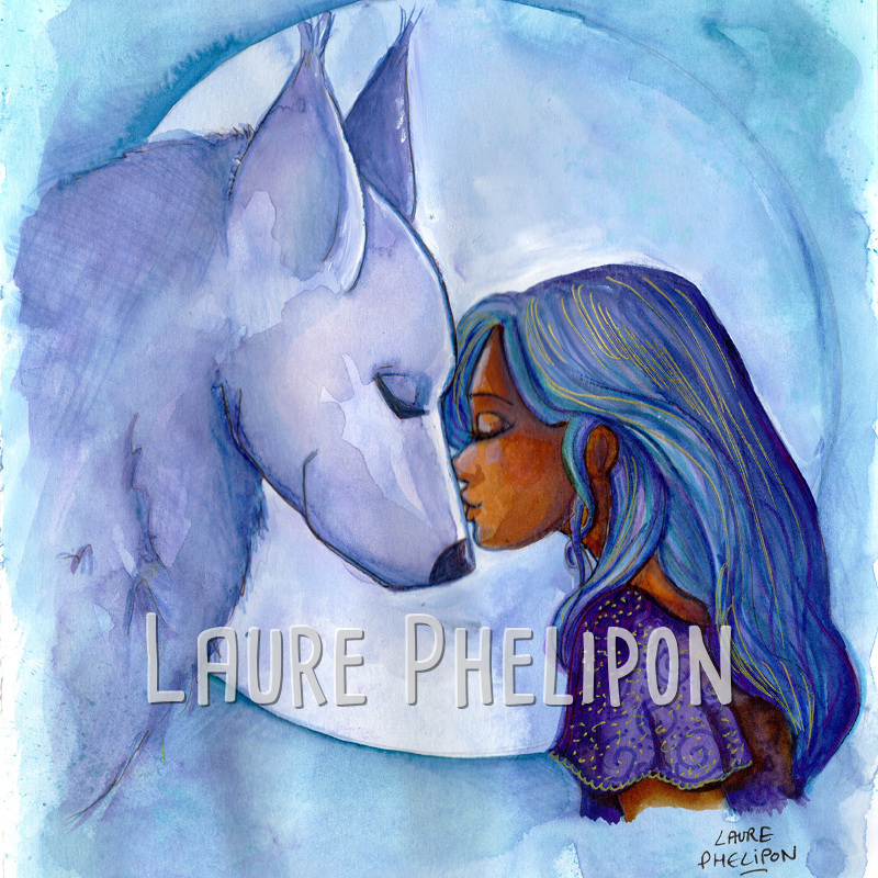 Loup Fille Aquarelle Femme par Laure Phelipon