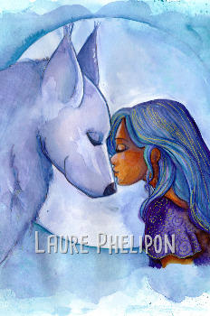 Loup aquarelle bleu par Laure Phelipon