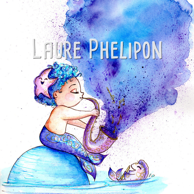 Sirène Poisson Mer Garçon Aquarelle Musique Saxophone par Laure Phelipon