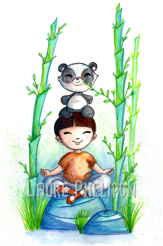Panda Garçon Aquarelle Bambou par Laure Phelipon