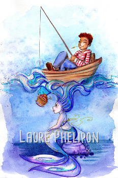 Sirène piégée aquarelle par Laure Phelipon