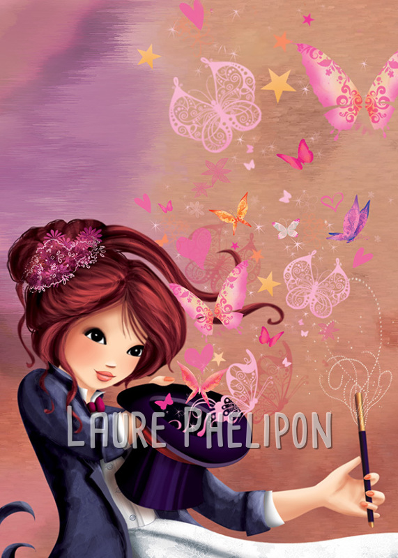 Papillon Coeur Magicienne Fille Chapeau Magie Ėtoile Numérique par Laure Phelipon