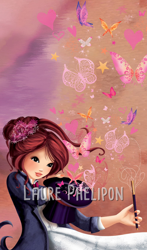 Papillon Coeur Magicienne Fille Chapeau Magie Ėtoile Numérique par Laure Phelipon