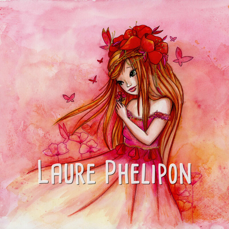 Fleur Papillon Aquarelle Femme Coquelicot Rousse Rouge par Laure Phelipon