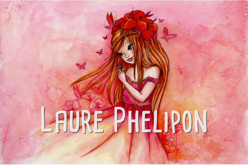 Fleur Papillon Aquarelle Femme Coquelicot Rousse Rouge par Laure Phelipon