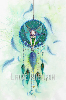 Fée attrape rêves - Aquarelle du cahier de coloriages par Laure Phelipon