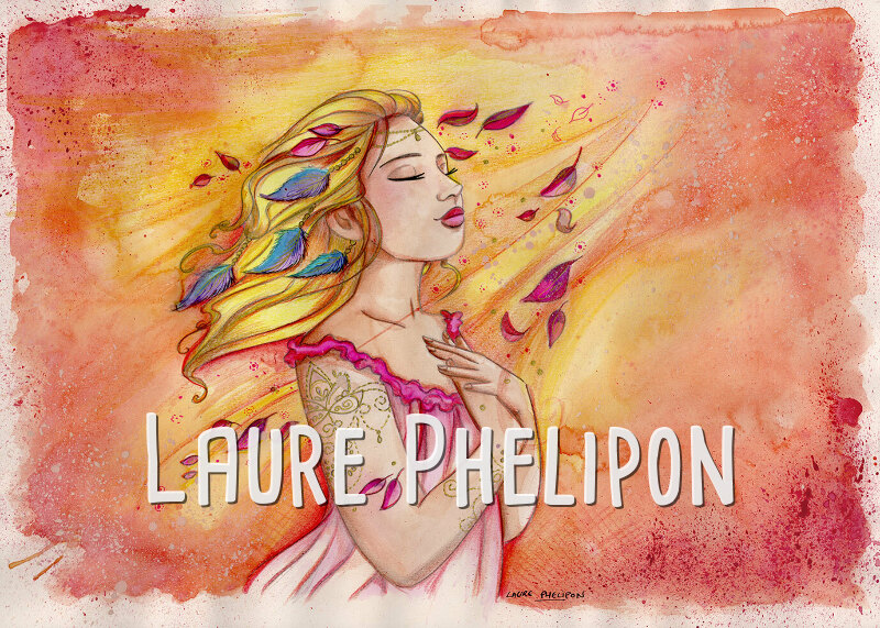 Fille Aquarelle Femme Feuille Plume Blonde par Laure Phelipon