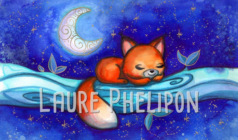 Renard Aquarelle Lune Nuit par Laure Phelipon