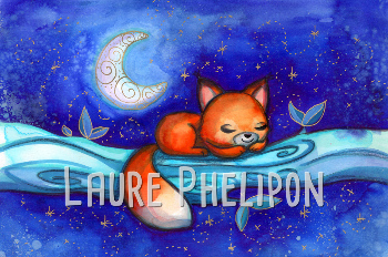 Renard de nuit - Aquarelle par Laure Phelipon