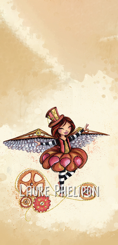 Fille Steampunk Aquarelle Parachute Voler par Laure Phelipon