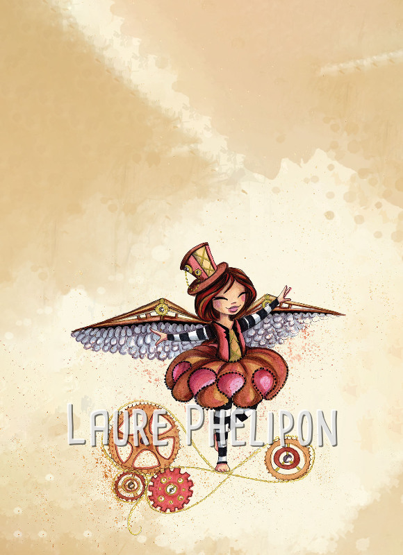 Fille Steampunk Aquarelle Parachute Voler par Laure Phelipon