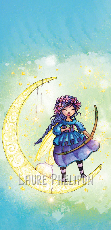 Fée Fille Aquarelle Lune Arc par Laure Phelipon