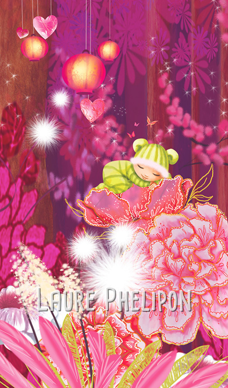Fleur Papillon Coeur Rose Lumière Bébé Numérique par Laure Phelipon