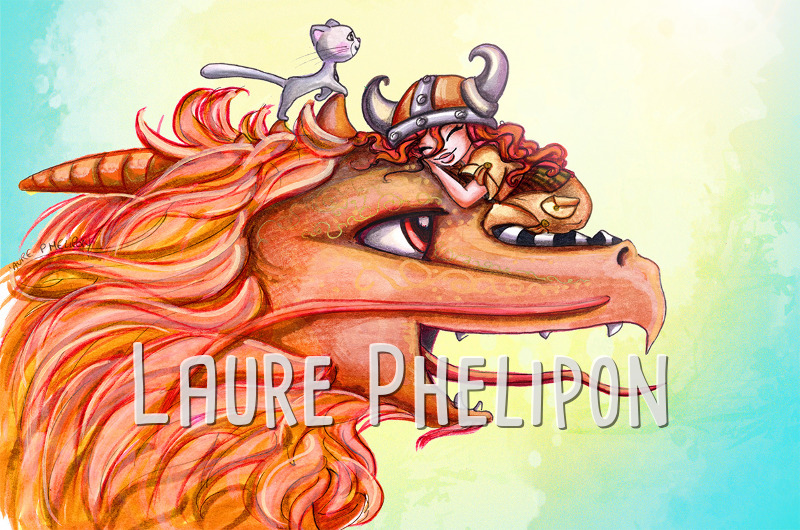 Chat Fille Aquarelle Dragon Viking par Laure Phelipon