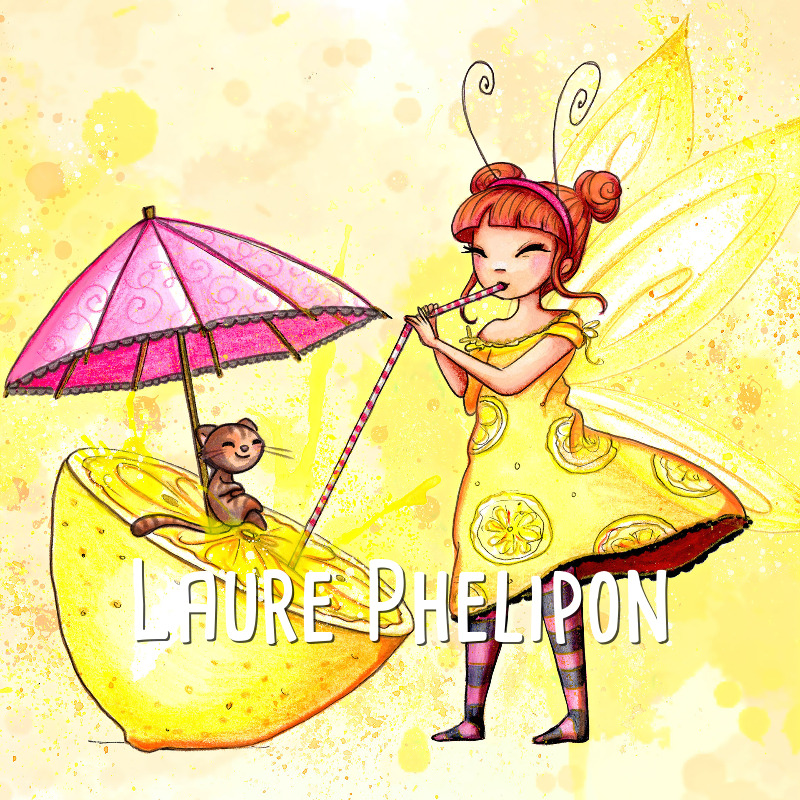 Chat Fée Fille Aquarelle Citron par Laure Phelipon