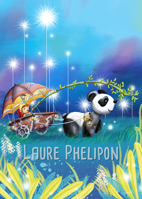 Animal Panda Garçon Steampunk Lumière Nuit Numérique par Laure Phelipon