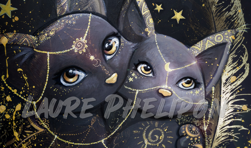 Chat Plume Ėtoile Acrylique Duo par Laure Phelipon