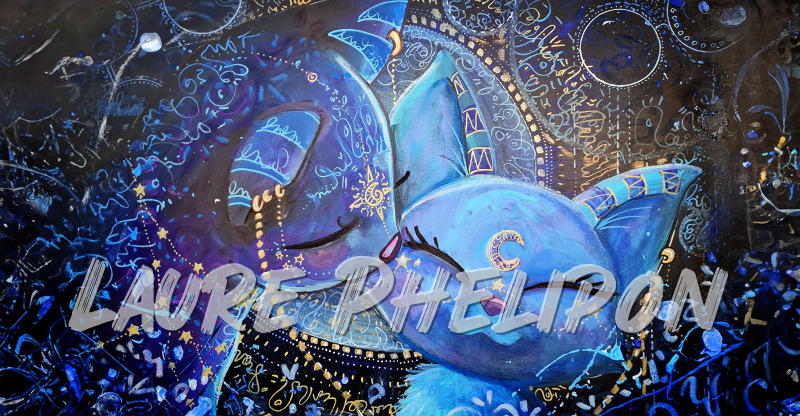 Chat Lune Peinture Amour par Laure Phelipon