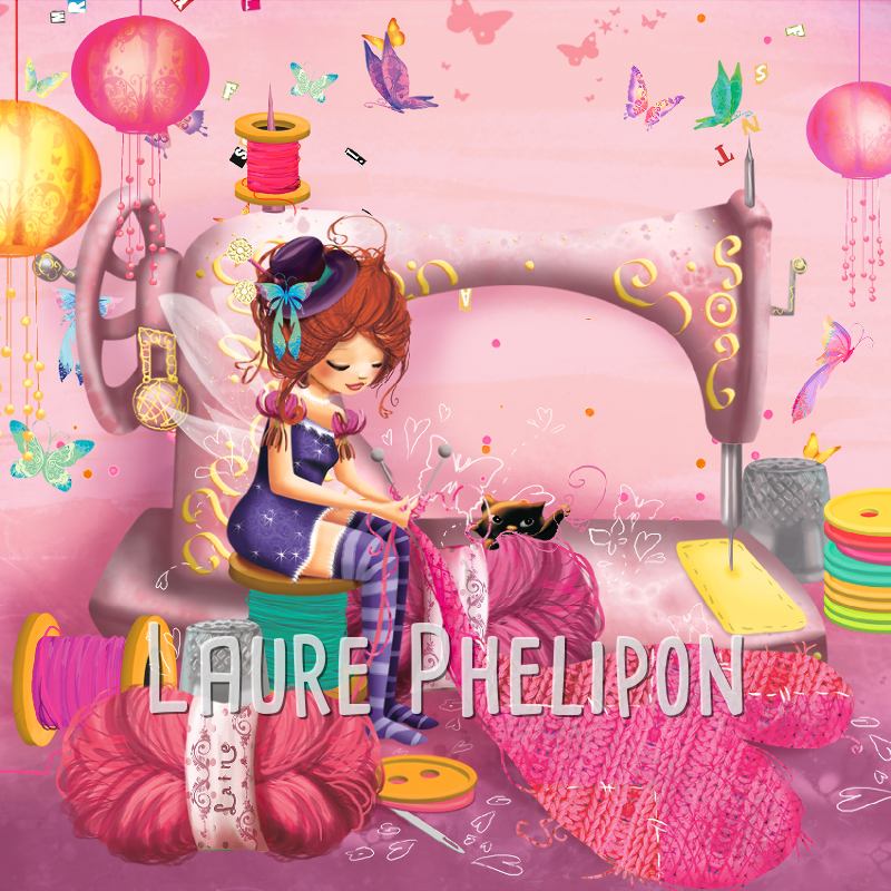 Chat Couture Fée Coeur Fille Bobine Machine Bouton Numérique par Laure Phelipon