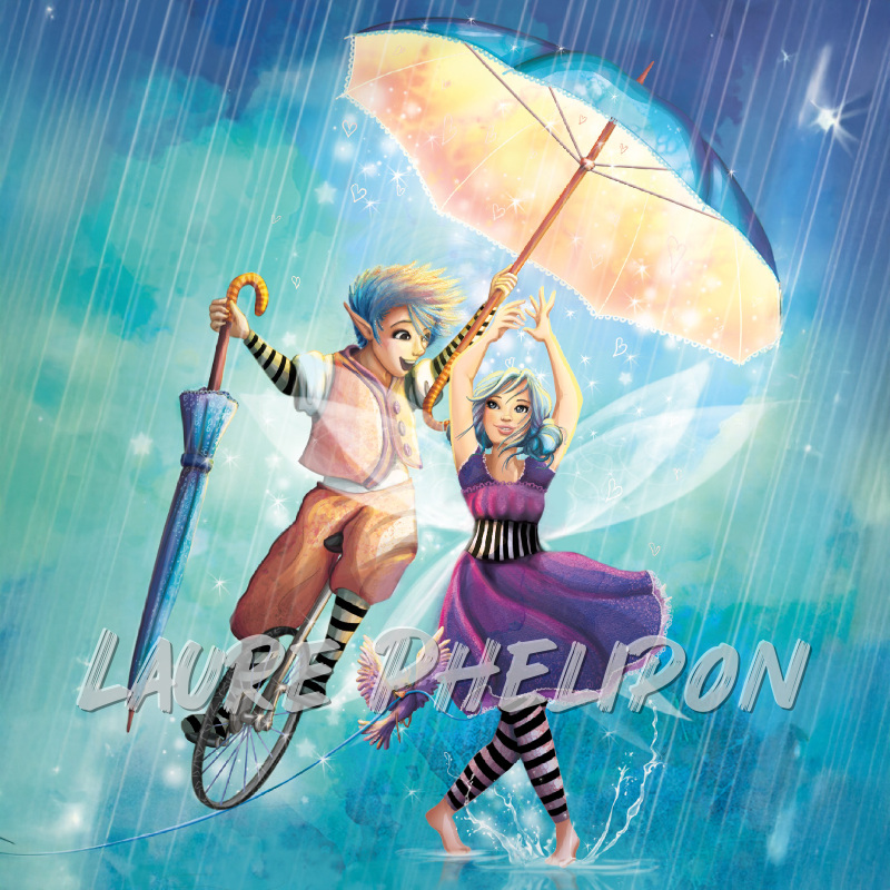 Fée Garçon Fille Oiseau Femme Parapluie Lumière Numérique Pluie par Laure Phelipon