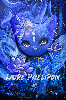 Chat romantique bleu par Laure Phelipon