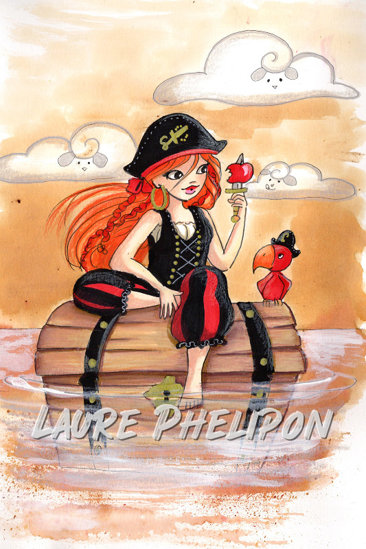 Oiseau Aquarelle Pirate par Laure Phelipon