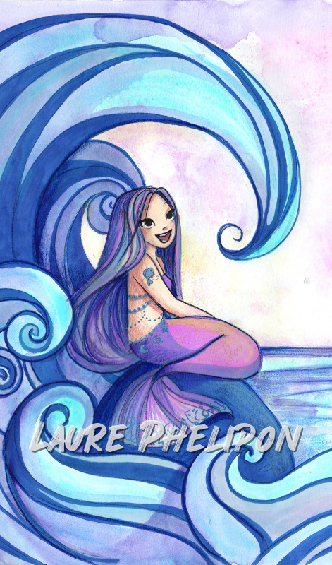 Sirène Mer Aquarelle par Laure Phelipon